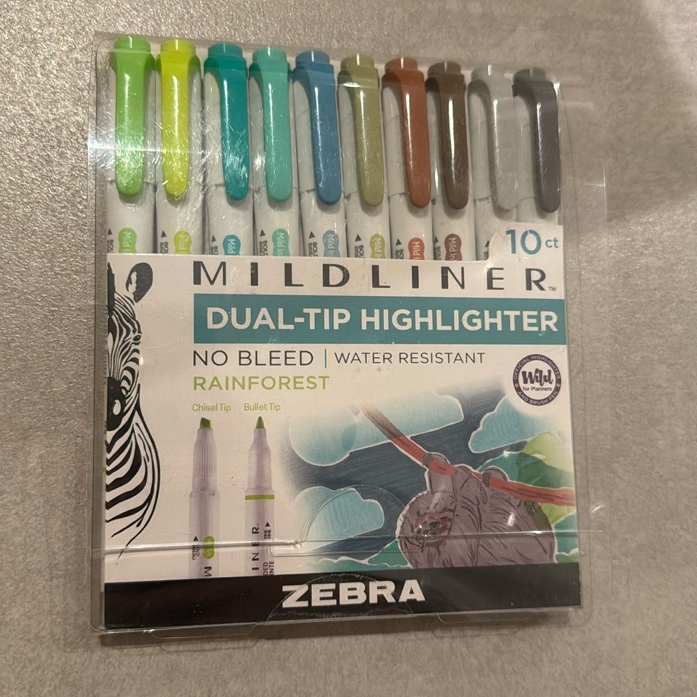NEW mildliner dual tip highlighter no bleed water resistant rainforest 10 ct